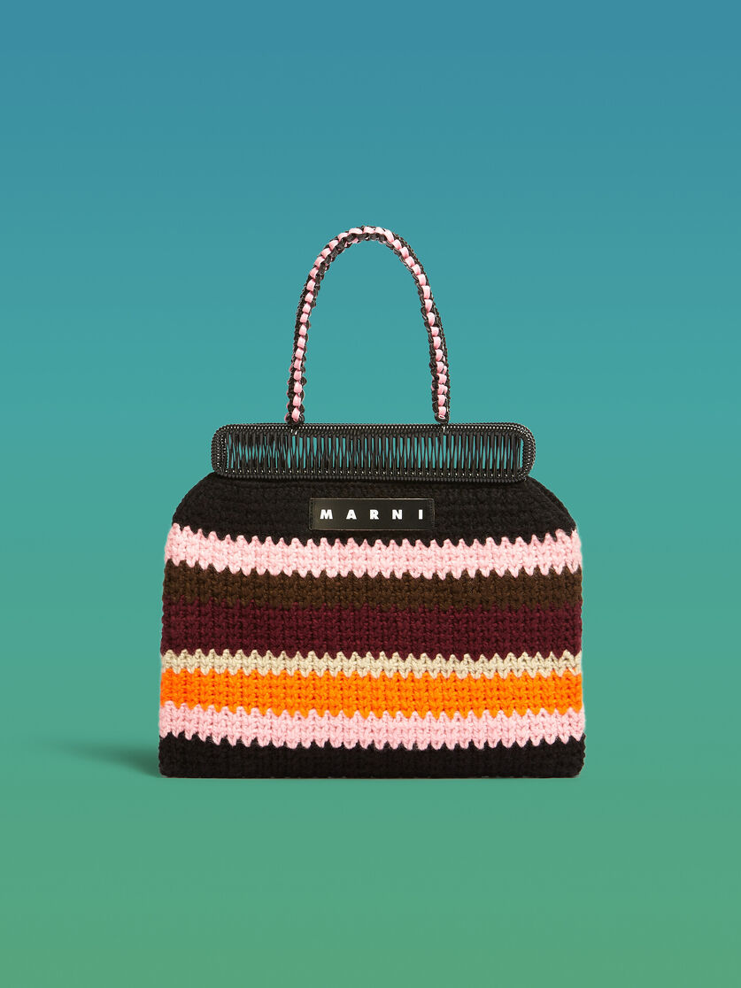 MARNI MARKET bag in multicolour pink crochet wool - Shopping Bags - Image 1