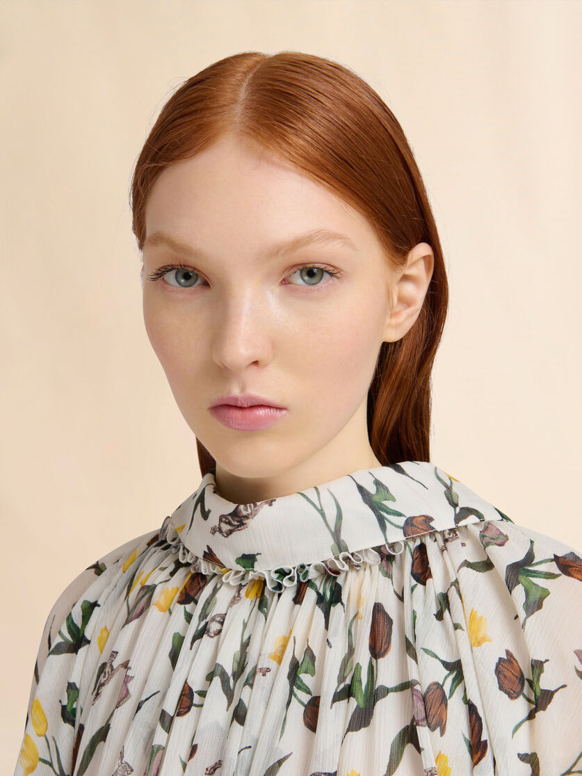 Cream chiffon dress with Tulips and Hares print - Dresses - Image 4