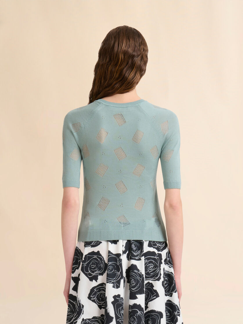 Black wool-silk knit openwork top - Pullovers - Image 3