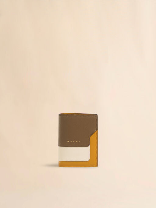 Brown white and orange saffiano leather bi-fold wallet - Wallets
