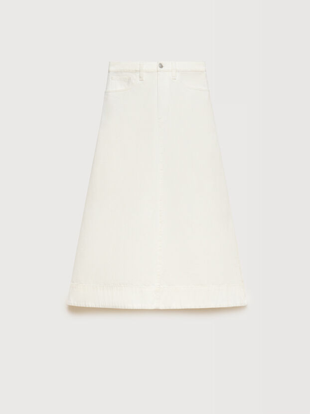 White denim flared midi skirt - Skirts
