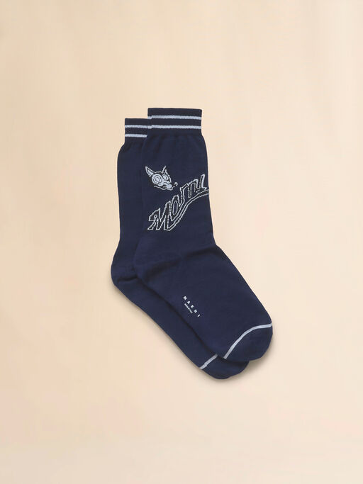 Dunkelblaue Baumwollsocken mit Jacquard-Stickerei - Socken