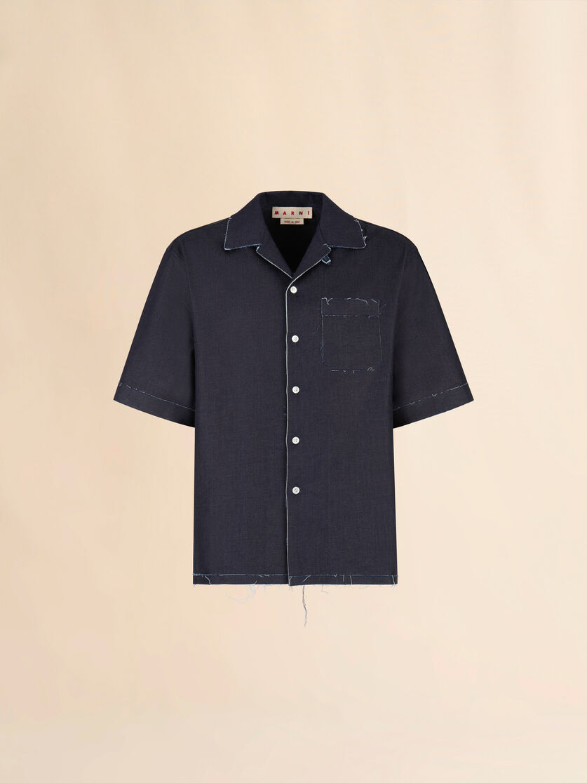 Dunkelblaues Trompe-l'oeil-Hemd aus Stretch-Denim - Hemden - Image 1