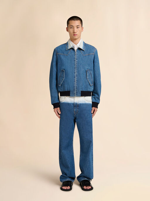 Blue denim bomber jacket with degradé collar - Jackets