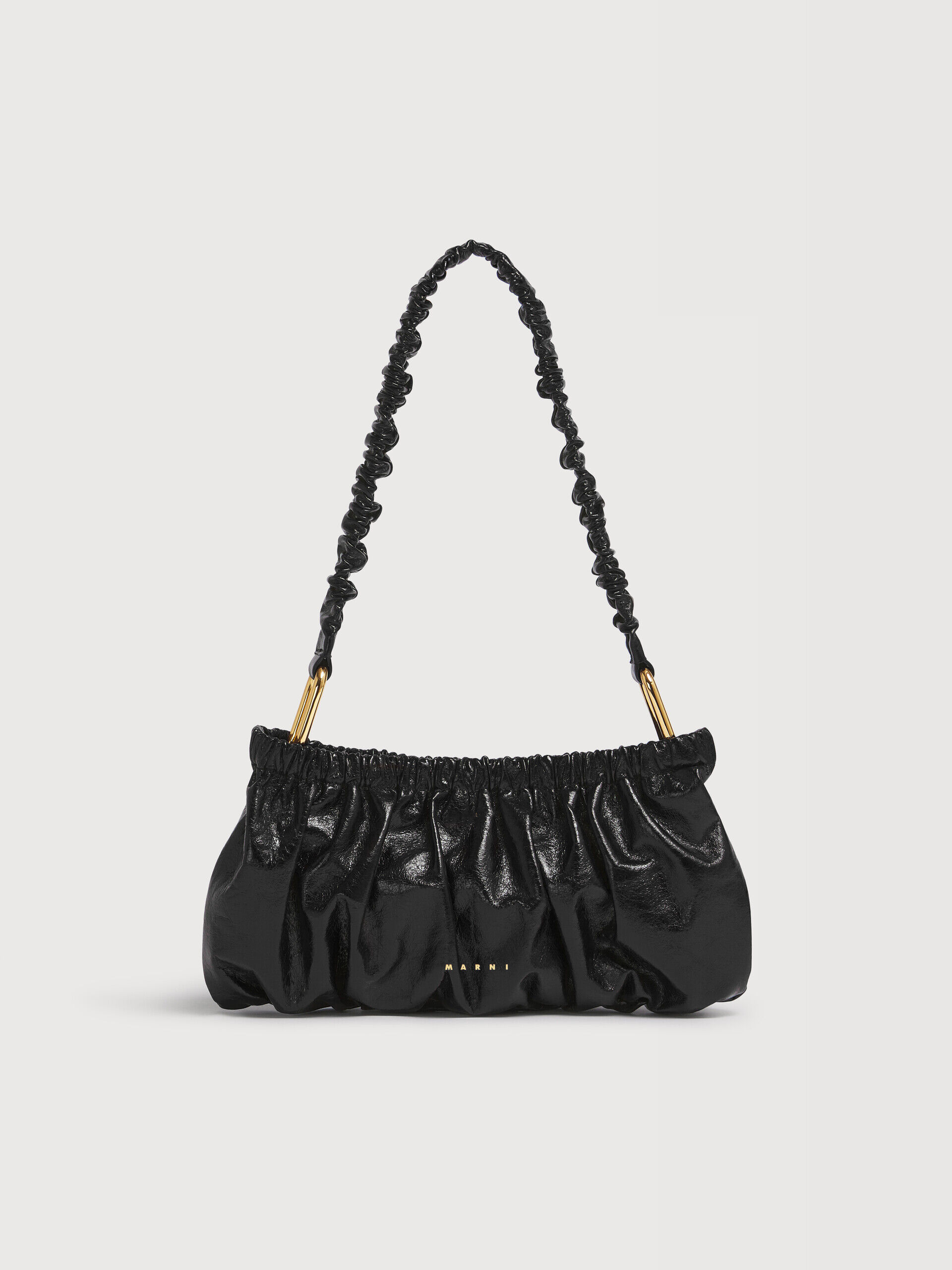 ブラック レザー ギャザー クラッチ | Marni