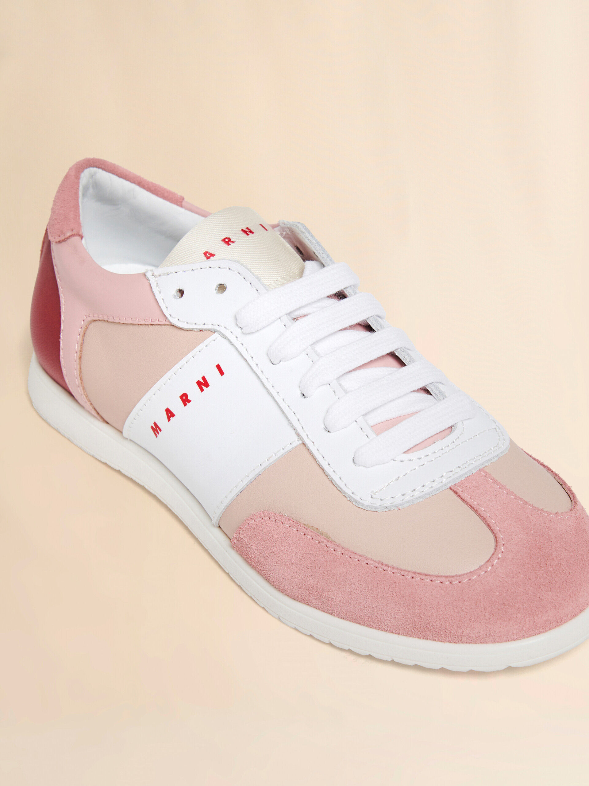 Pink leather sneaker with color-block overlays | Marni