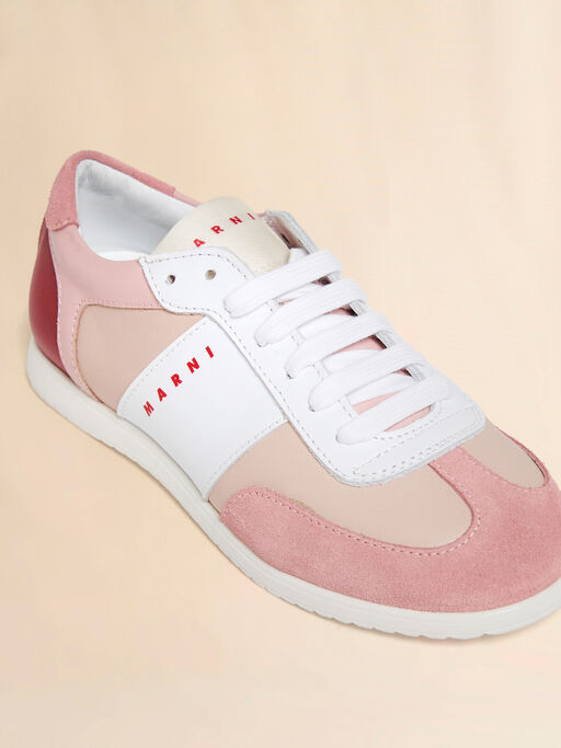 Pink leather sneaker with colour-block overlays - Sneakers