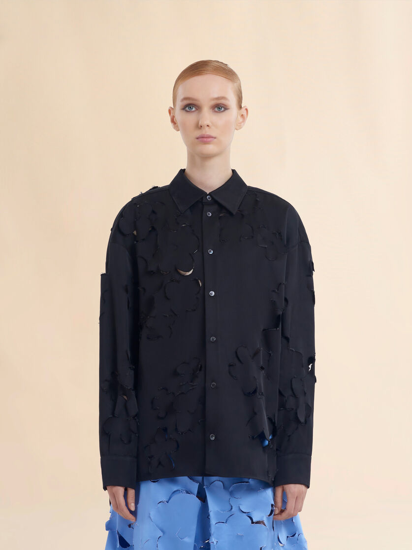 Camicia in duchesse indaco con dettagli cut-out - Camicie - Image 2