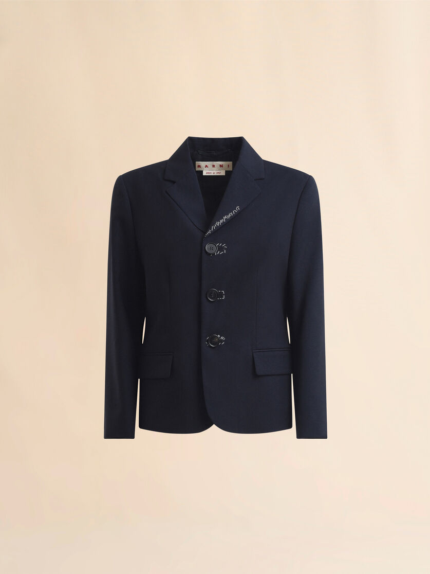 Giacca Baby in fresco di lana blu scuro con ricamo Marni Mending - Giacche - Image 1