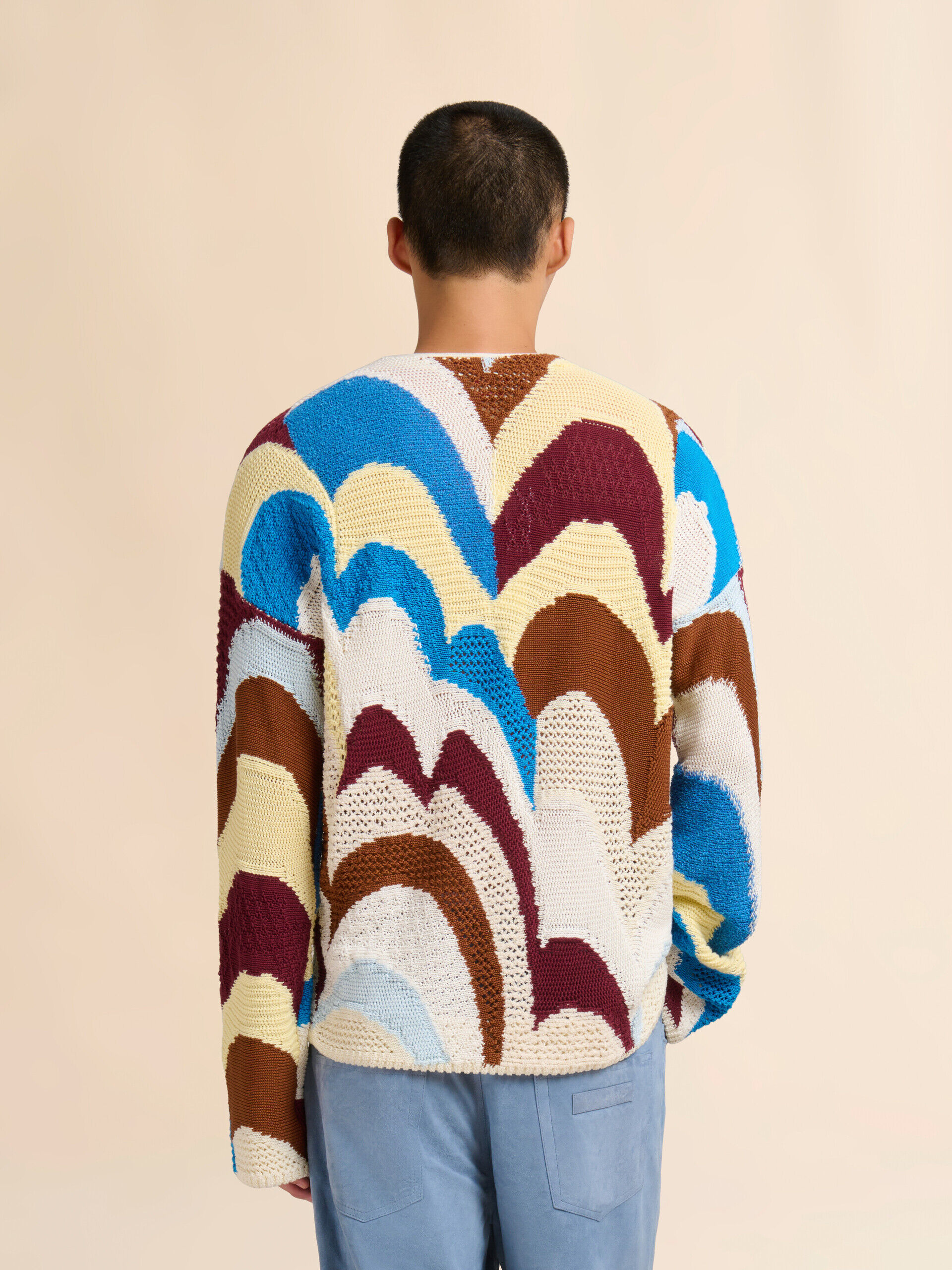 Burgundy and blue cotton crochet-effect cardigan | Marni