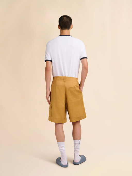 Yellow ramie cargo shorts with Marni Wave logo - Pants
