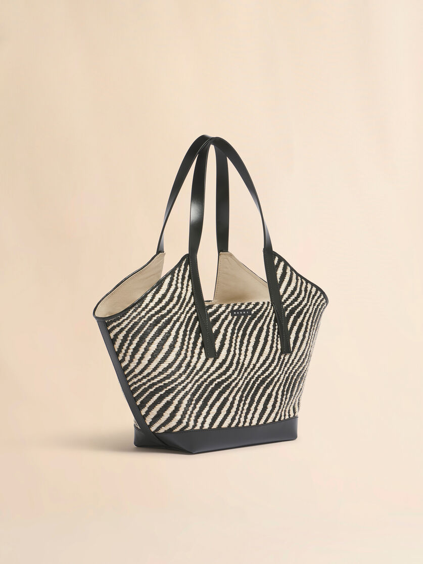 Tote Bag Waves peque&ntilde;o en tejido con efecto de rafia negro, Image 6