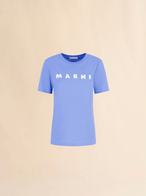Marni Scribbled 로고 디테일 라이트 블루 저지 티셔츠 - 티셔츠