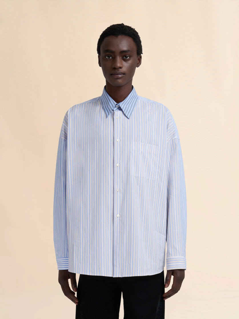 Light blue organic poplin shirt with mixed stripes - Shirts - Image 2