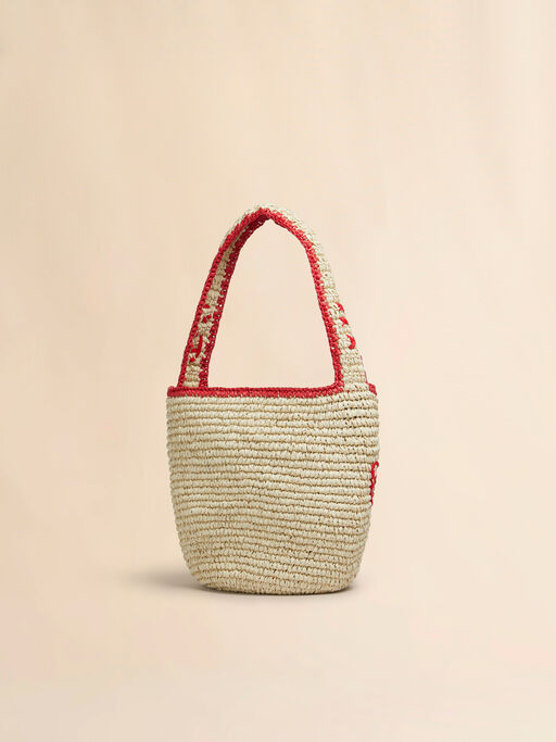 Mittelgroße Hobo-Tasche Nassa aus natürlichem und rotem Raffiabast - Schultertaschen