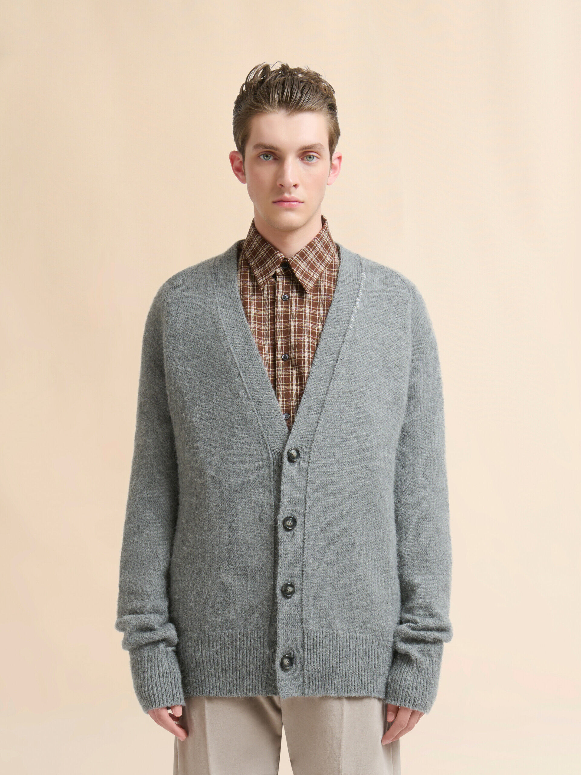MARNI マルニ ニットカーディガン/メンディングニット グレー ウール・カシミア製 カーディガン、マルニメンディング