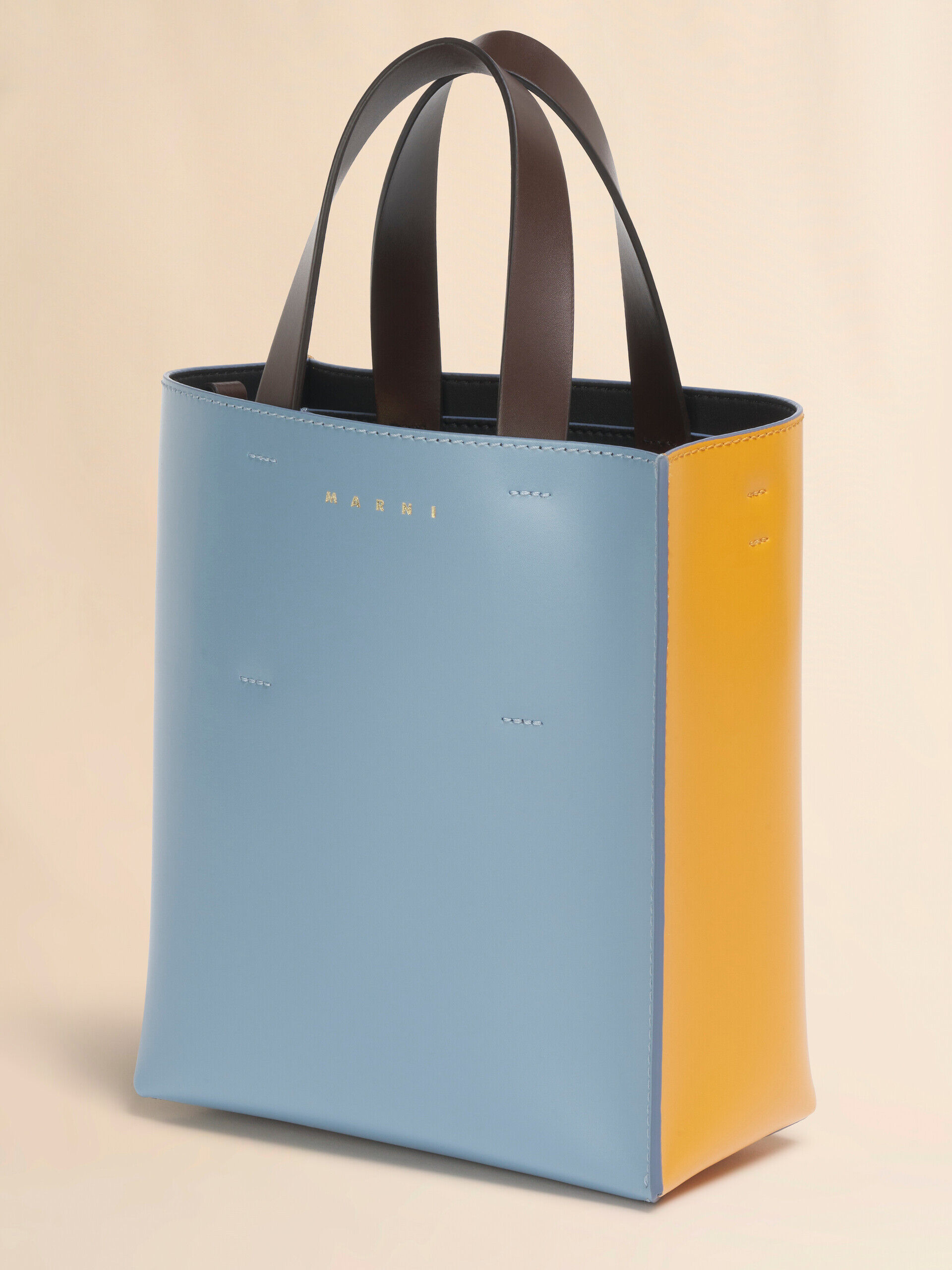 ブルー、オレンジ＆ダークブラウン レザー製 Museo ミニバッグ | Marni