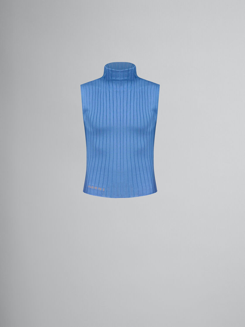 Gilet dolcevita in viscosa blu a coste - Pullover - Image 1