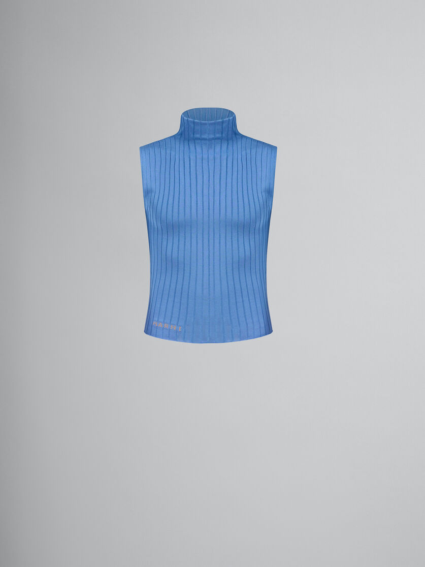 Chaleco azul de viscosa acanalada con cuello alto - jerseys - Image 1