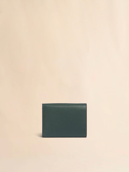 ディープグリーン レザー製三つ折りウォレット、マルニメンディング刺繍入り - 財布