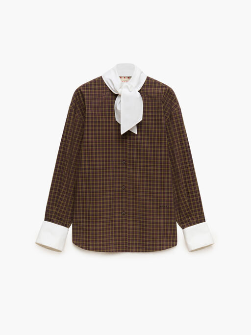 Brown checked poplin shirt with neck tie - Shirts