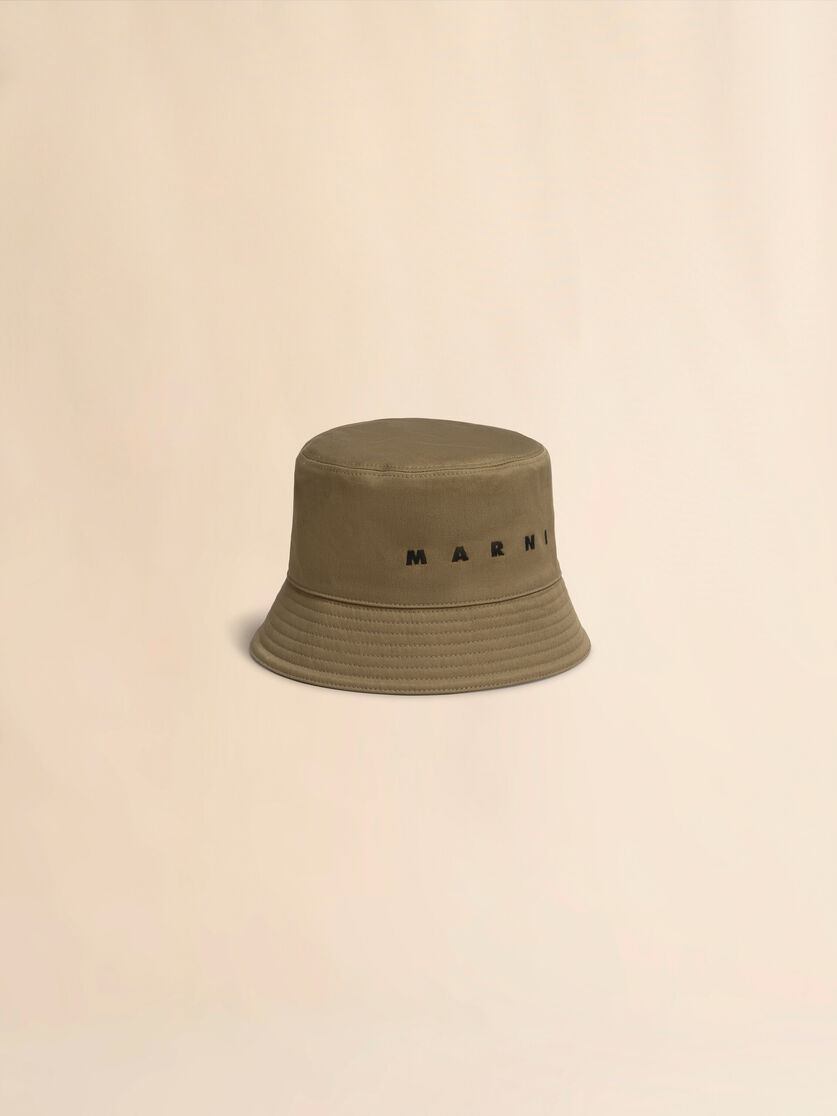 Black organic gabardine bucket hat with embroidered logo - Hats - Image 1