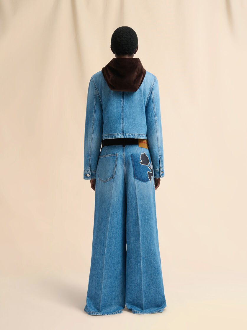 Blue denim trousers with velvet waistband - Pants - Image 3