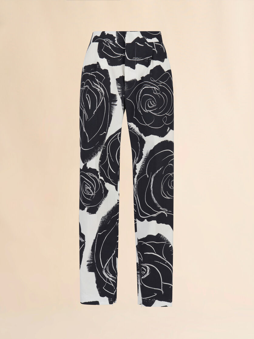 White poplin Capri trousers with Cybele print - Pants - Image 1