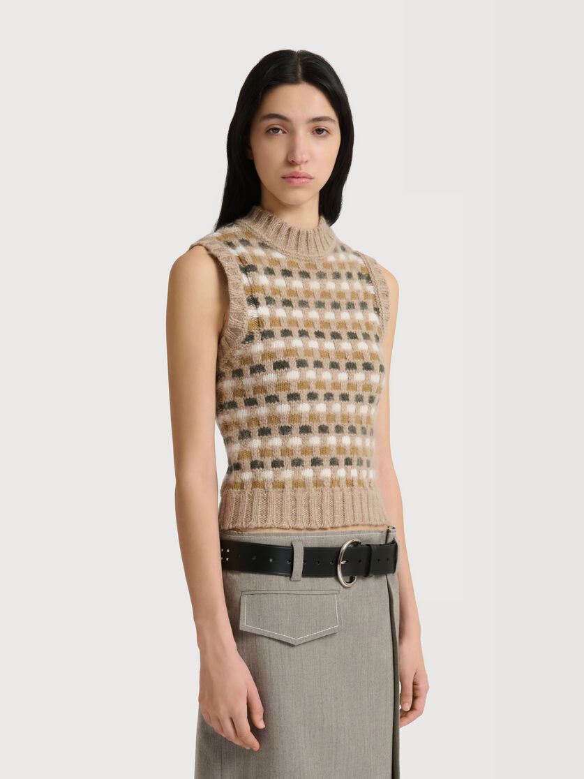 White and green jacquard Shetland wool vest, Image 3