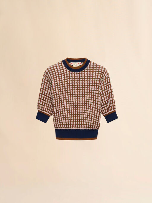 Pink and brown boucl&eacute; tweed-effect jumper - Pullovers