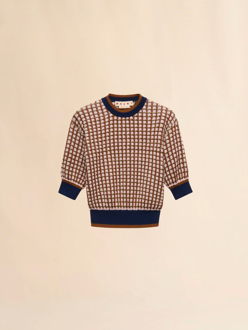 Pink and brown boucl&eacute; tweed-effect jumper, Image 1