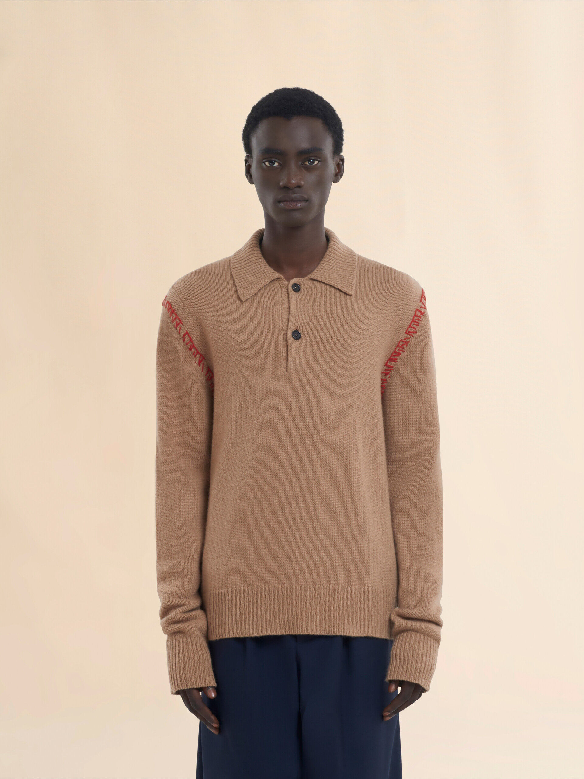 ブラウン ニット製 ポロジャンパー、マルニメンディング | Marni