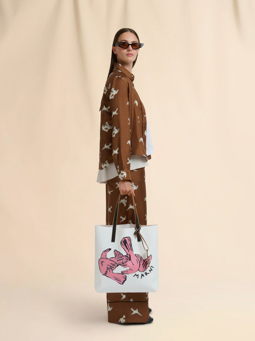 ホワイト ピンク Tribeca ファブリック製トート 鳥のプリント - ショッピングバッグ - Image 2