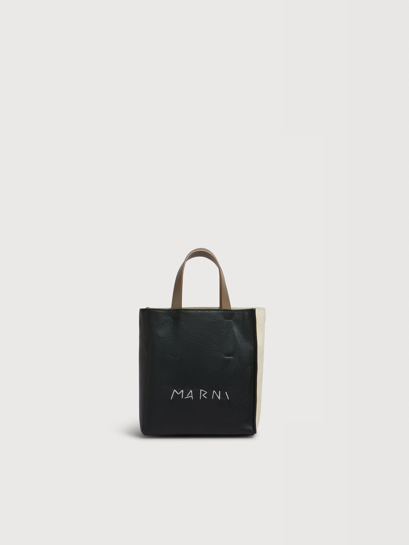 Museo Soft Mini Bag in black cream and brown leather with Marni Symbol embroidery, Image 1