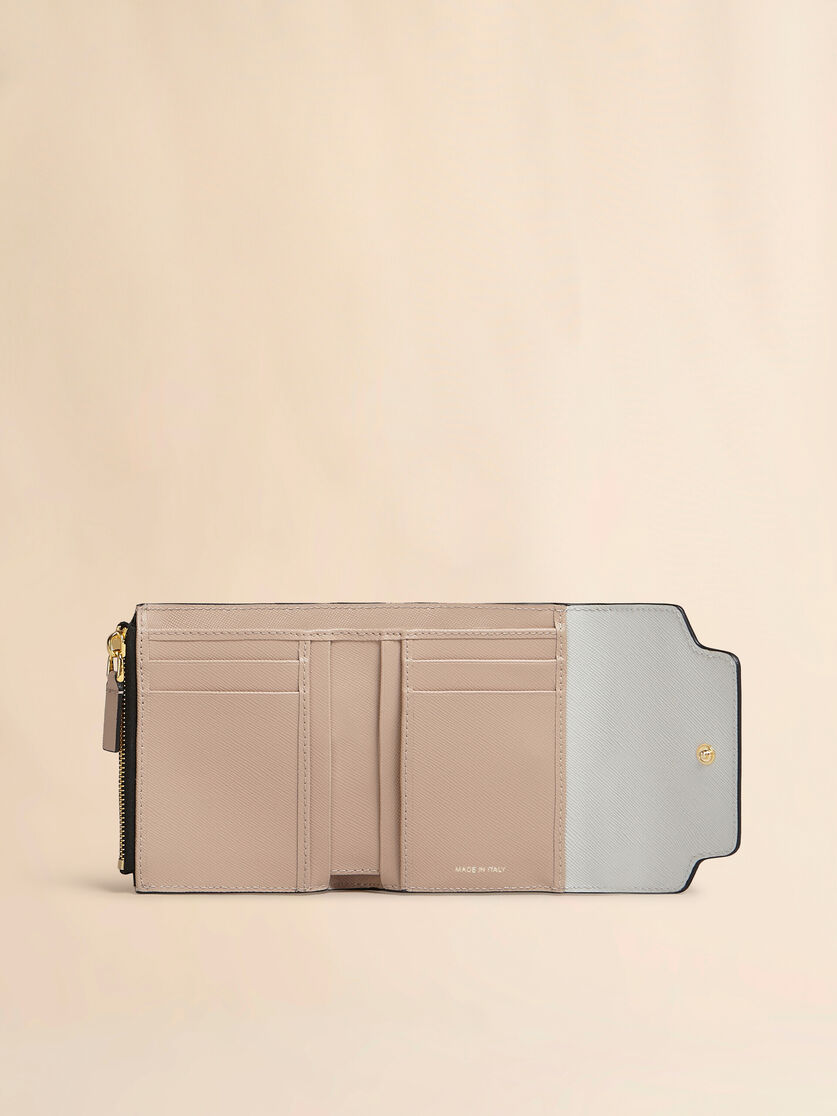 Portefeuille en cuir saffiano vert clair, blanc et marron - Portefeuilles - Image 2