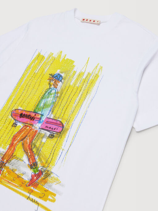White cotton T-shirt with maxi skater print - T-shirts