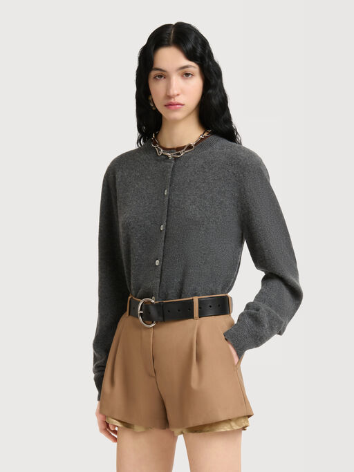Grey cashmere cardigan with layered effect - Pullovers