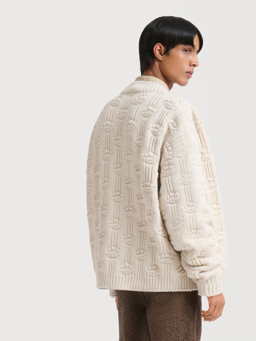 White fisherman wool-cashmere cardigan, Image 3