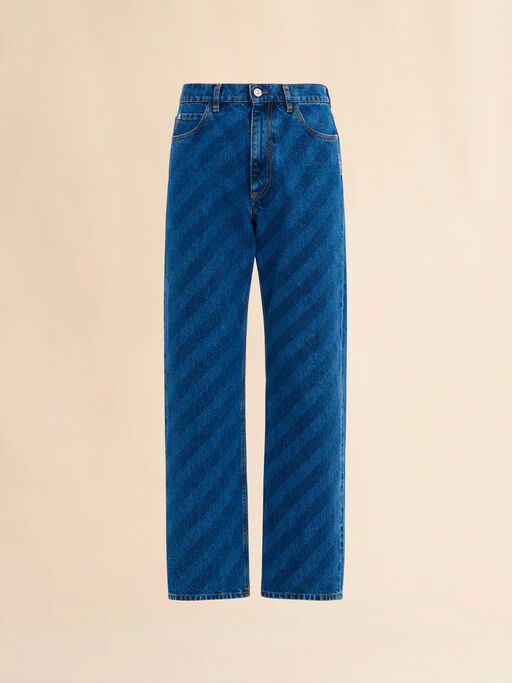 Wide leg blue jeans with diagonal stripe - Pants