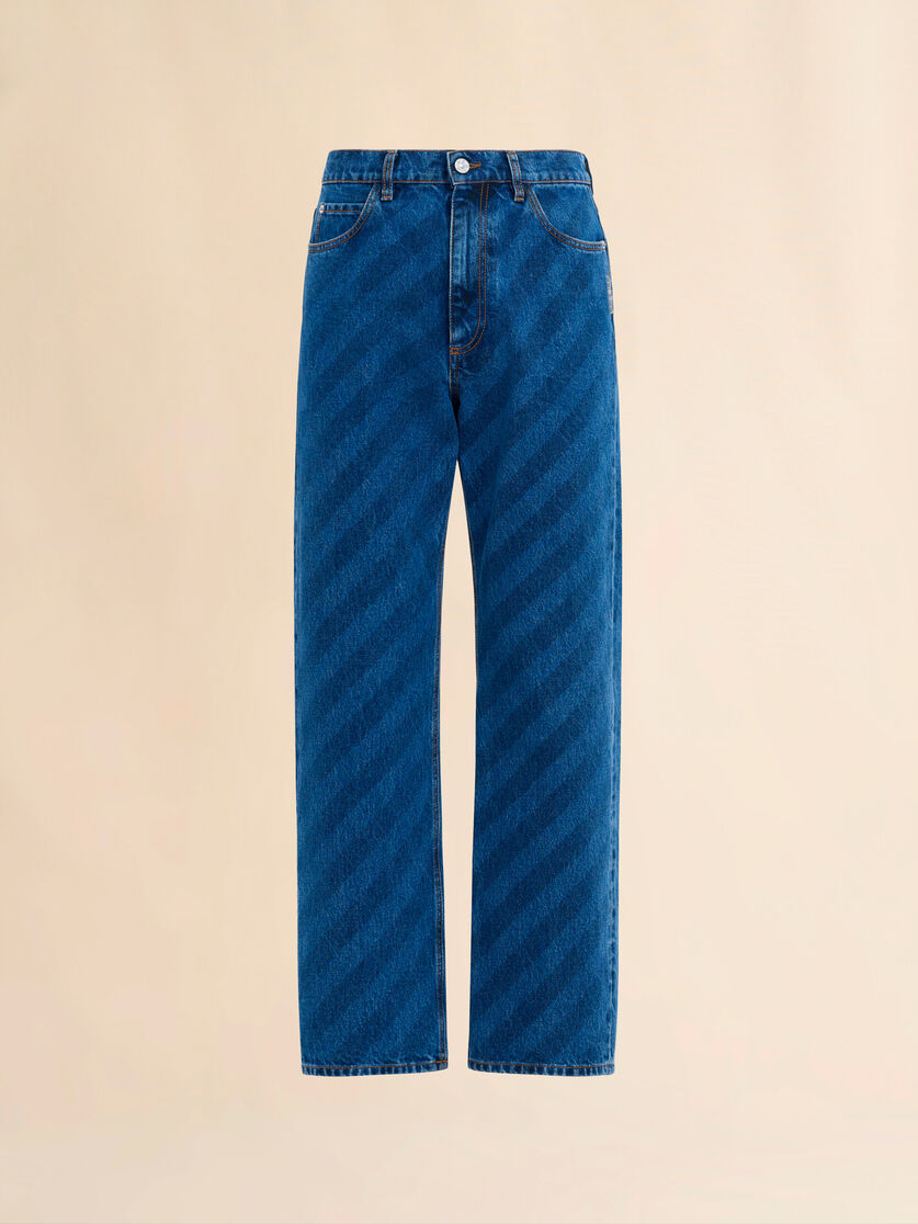 Wide leg blue jeans with diagonal stripe - Pants - Image 1