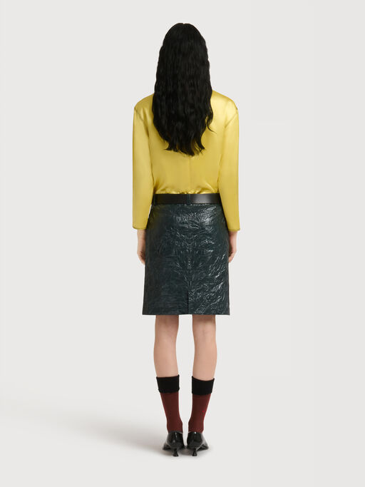 Deep green crinkled taffeta skirt - Skirts