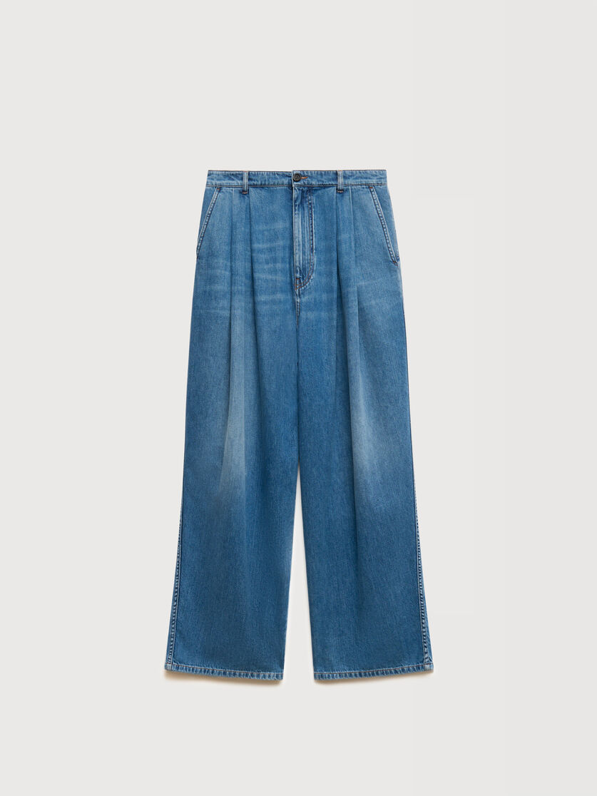 Blue denim trousers with double pleats, Image 1