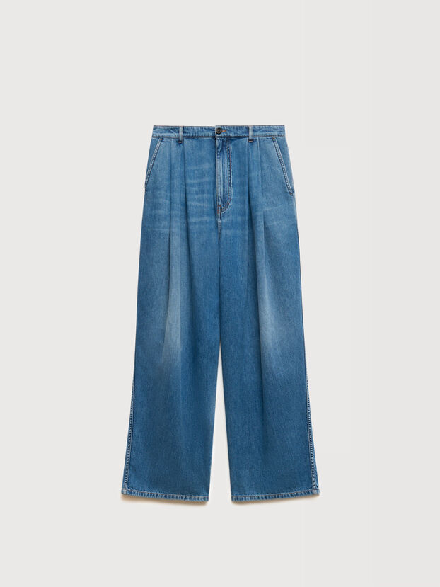 Blue denim trousers with double pleats - Pants