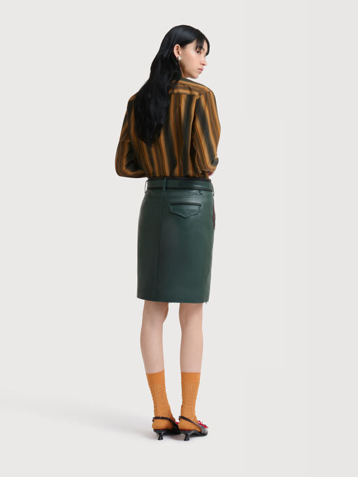 Deep green leather skirt with leaf pockets - Skirts
