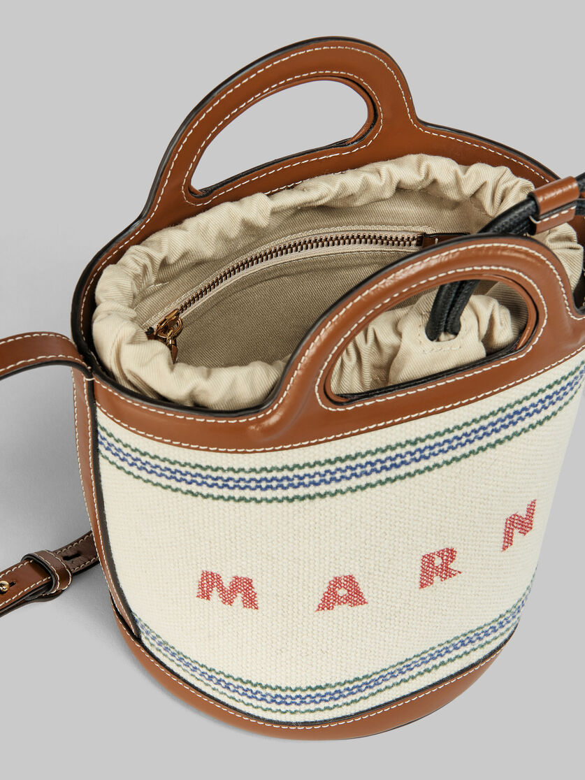 Tropicalia Small Bucket Bag in brown leather and striped canvas - Shoulder Bags - Image 4