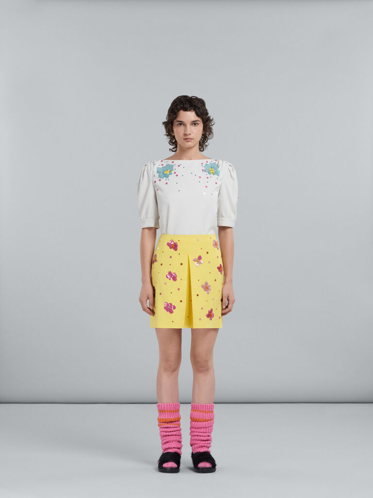 MARNI Size 4 White Burgundy Cotton Dots Pleated Skirt main image 1