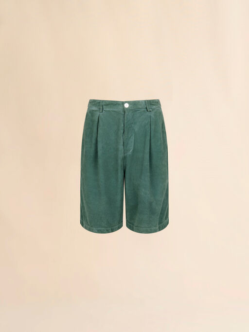 Green suede shorts with pleats - Pants