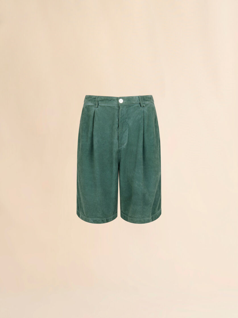 Green suede shorts with pleats, Image 1