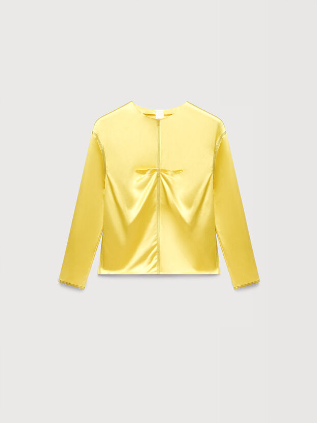 Yellow satin top with contrast stitching - Shirts