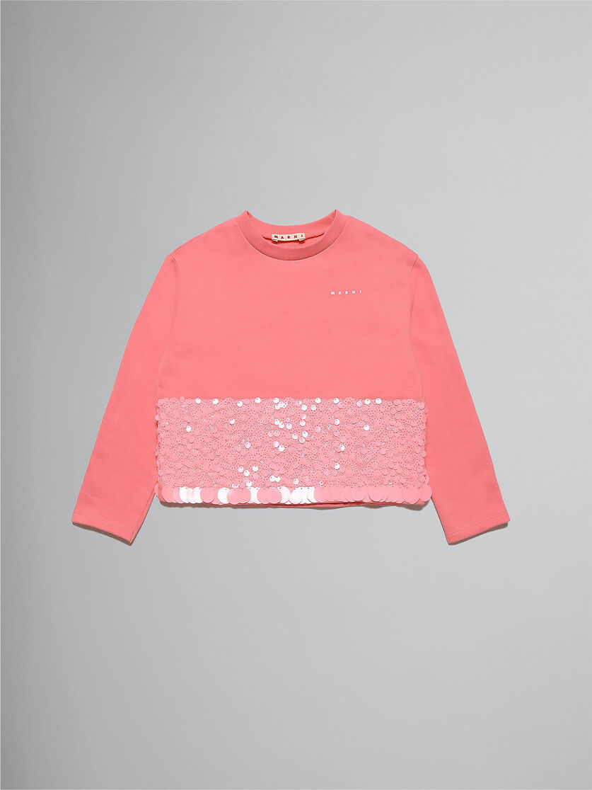 Pink cotton crewneck sweatshirt with sequins - Sweaters - Image 1